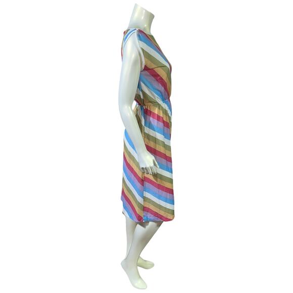 Vintage Jeni Blair of California Diagonal Stripe Midi Dress Pastel Rainbow Sz 3 - Picture 2 of 14